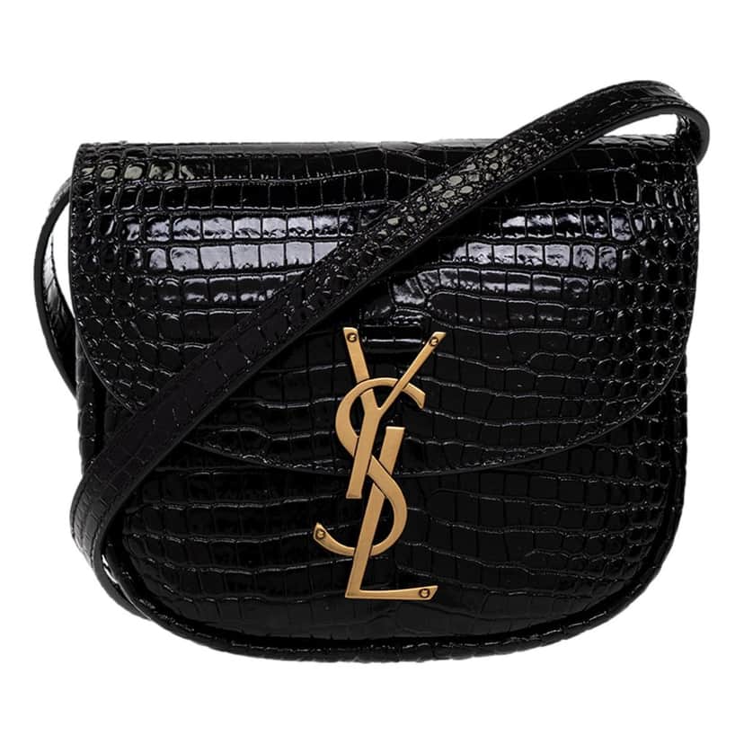 Saint Laurent Saint Laurent Kaia Croc Embossed Leather Small Crossbody Bag Black Black Leather Never worn - Front View