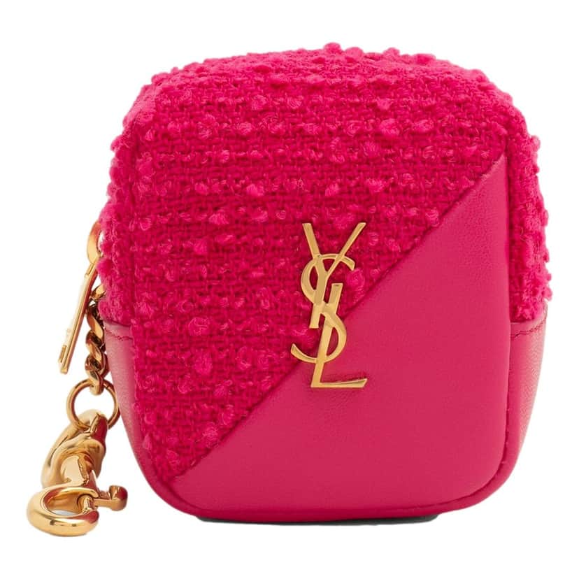 Saint Laurent Saint Laurent Jamie YSL Keyring Cube Magenta Tweed Leather Pink Leather Never worn - Front View