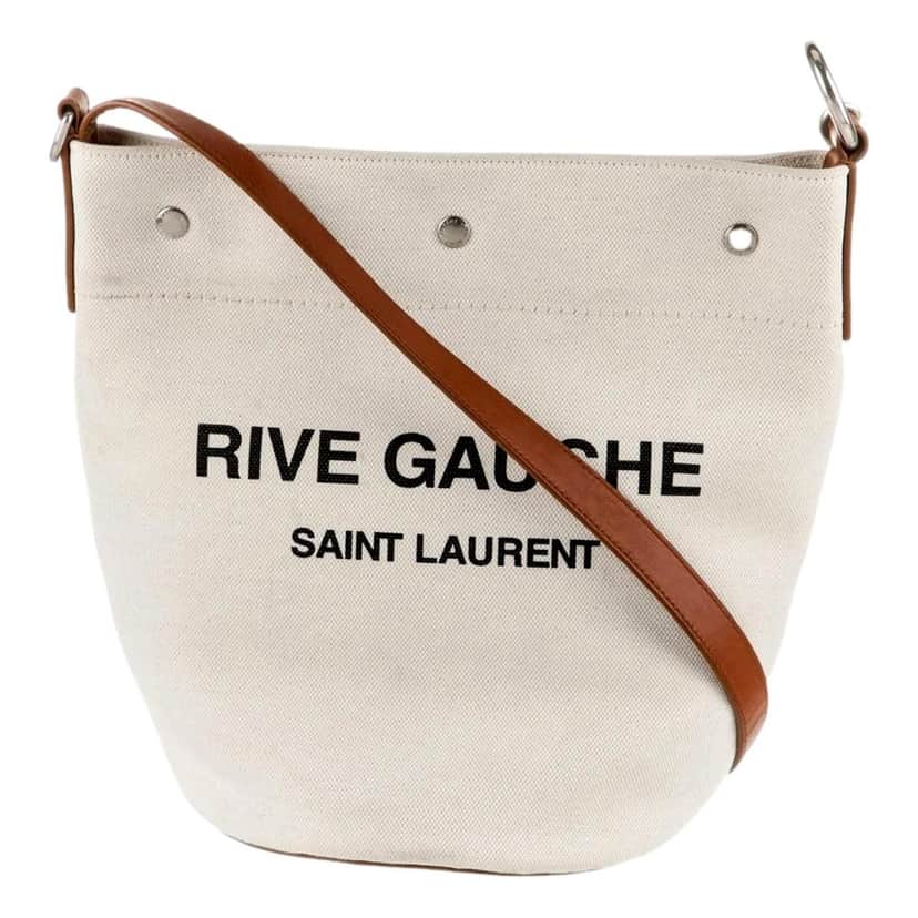 Saint Laurent Saint Laurent Rive Gauche Brown Leather Trim Linen Bucket Bag Brown Canvas Never worn - Front View