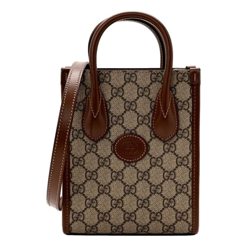 Gucci Gucci Interlocking G Leather Emblem Supreme Canvas Brown Leather Mini Shopper Tote Brown Leather Never worn - Front View
