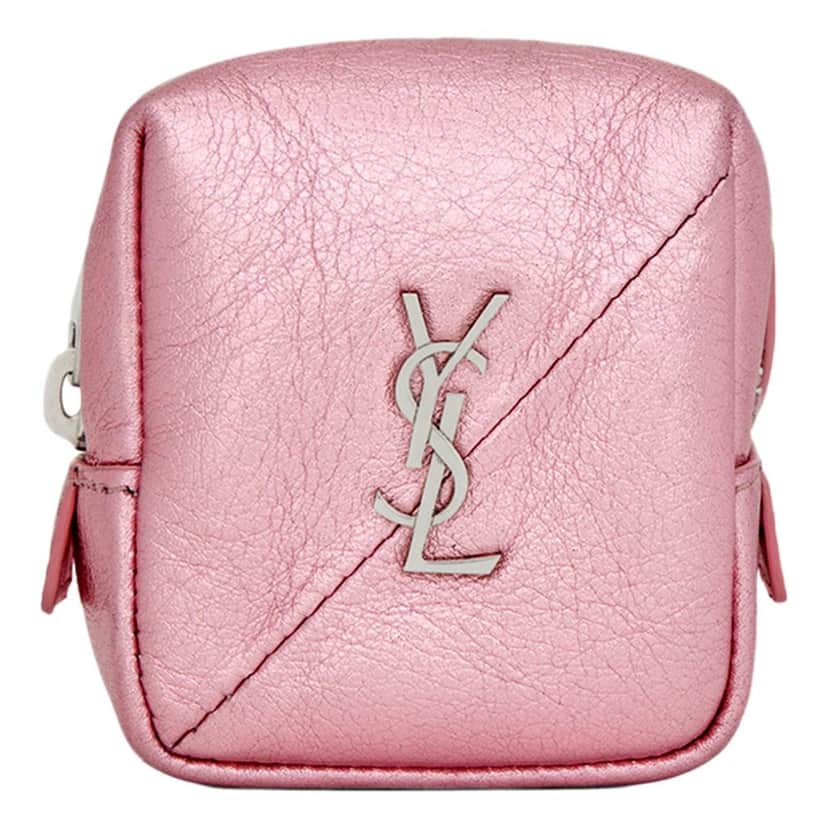 Saint Laurent Saint Laurent Jamie YSL Keyring Cube Pink Leather Pink Leather Never worn - Front View