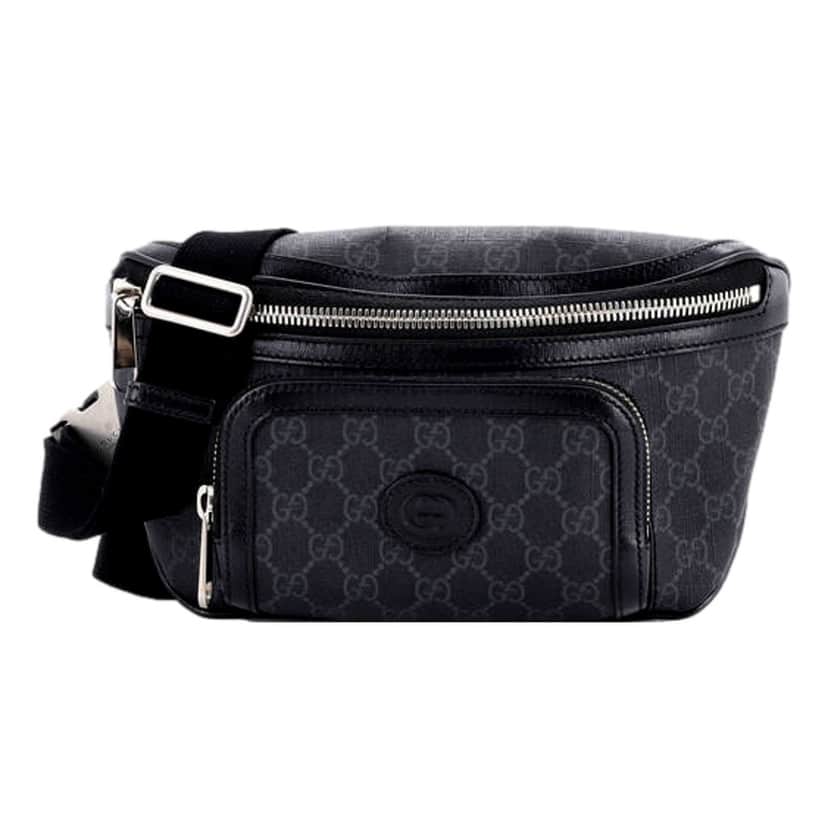 Gucci Gucci Interlocking G Patch Belt Bag GG Coated Canvas Black 90 Black Leather Never worn - Front View