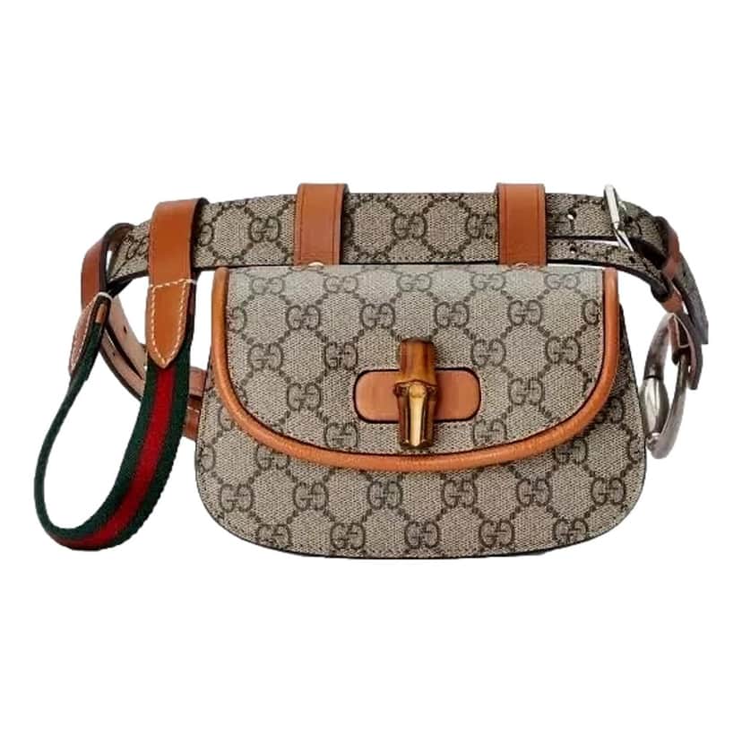 Gucci Gucci GG Supreme Bamboo 1947 Mini Belt Bag Beige Monogram Canvas Beige Leather Never worn - Front View
