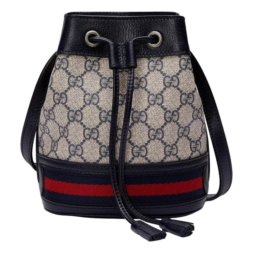 Gucci Gucci Ophidia Mini Beige And Blue GG Canvas Bucket Bag Blue Leather Never worn - Front View