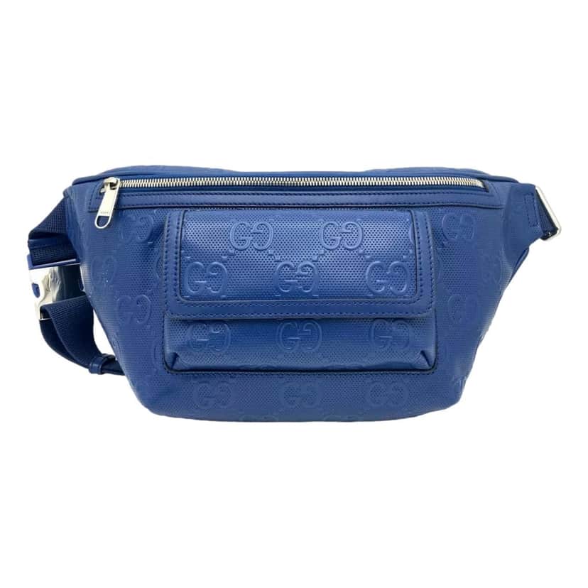 Gucci Gucci Calfskin GG Tennis Embossed Pocket Belt Bag Blue Blue Leather Never worn - Front View