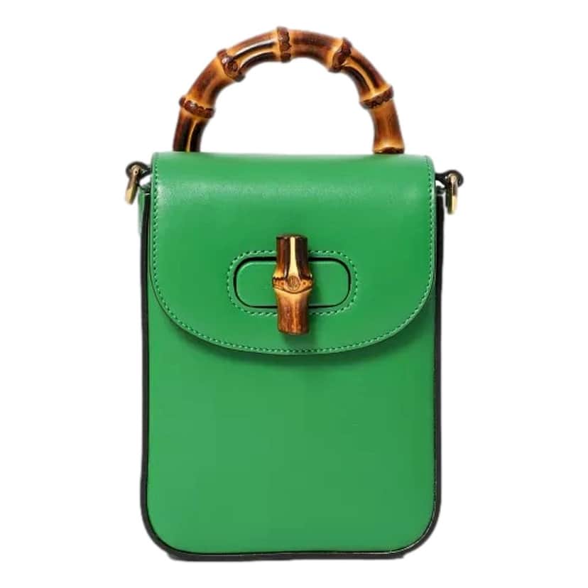 Gucci Gucci Bamboo 1947 Mini Green Leather Top Handle Crossbody Bag Green Leather Never worn - Front View