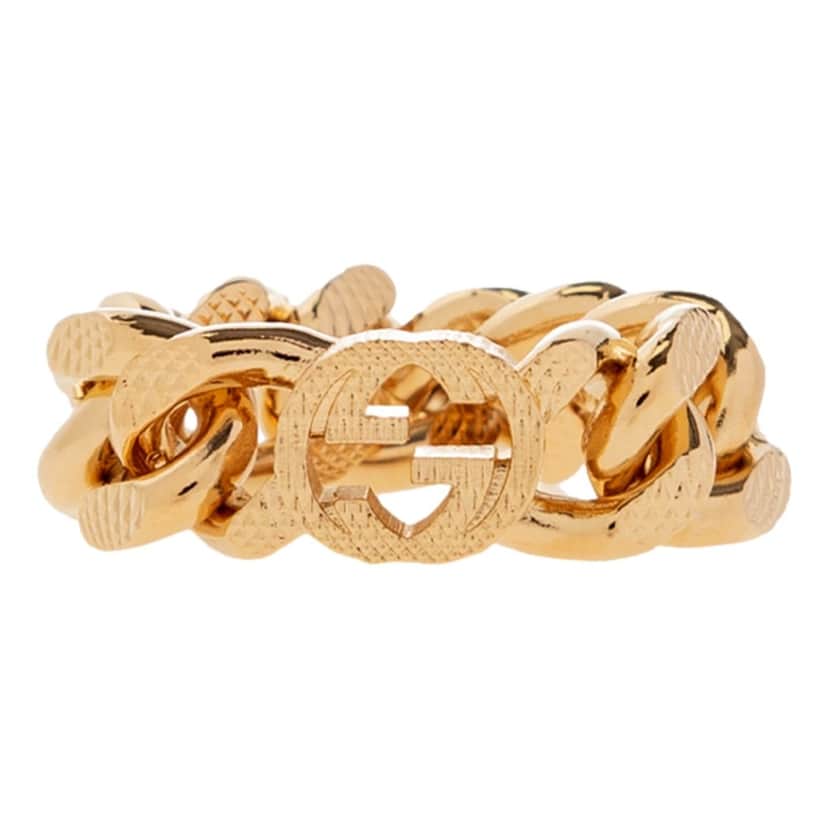 Gucci Gucci Interlocking G Textured Chain Ring Gold Tone Red Good condition - Front View