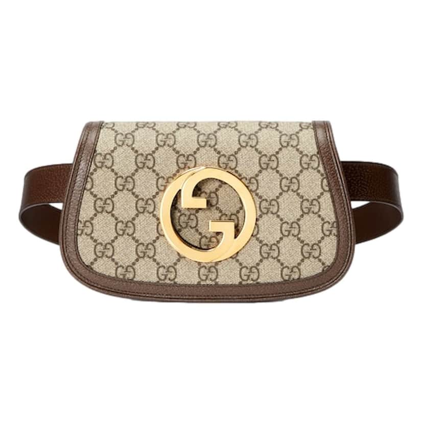 Gucci Gucci Blondie GG Supreme Canvas Brown Leather Belt Bag Size 65 Brown Canvas Never worn - Front View