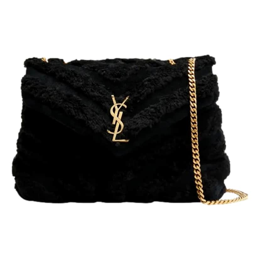 Saint Laurent Saint Laurent Loulou Black Shearling Medium Shoulder Bag Black Leather Never worn - Front View