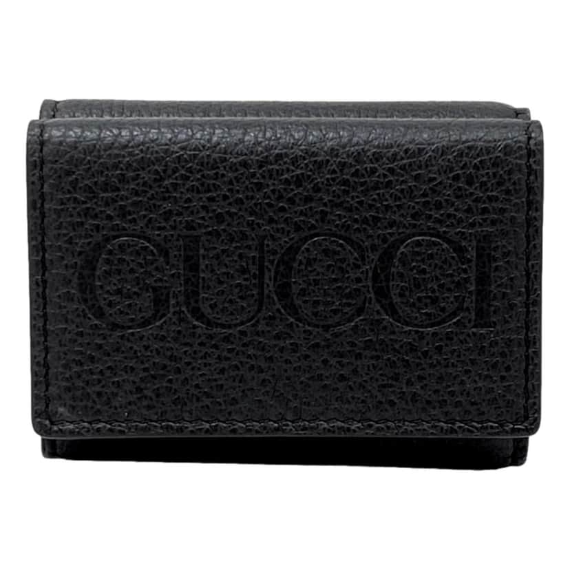 Gucci Gucci Black Pebbled Leather Tri Fold Wallet Coin Pouch Gold Hardware Black Leather Never worn - Front View