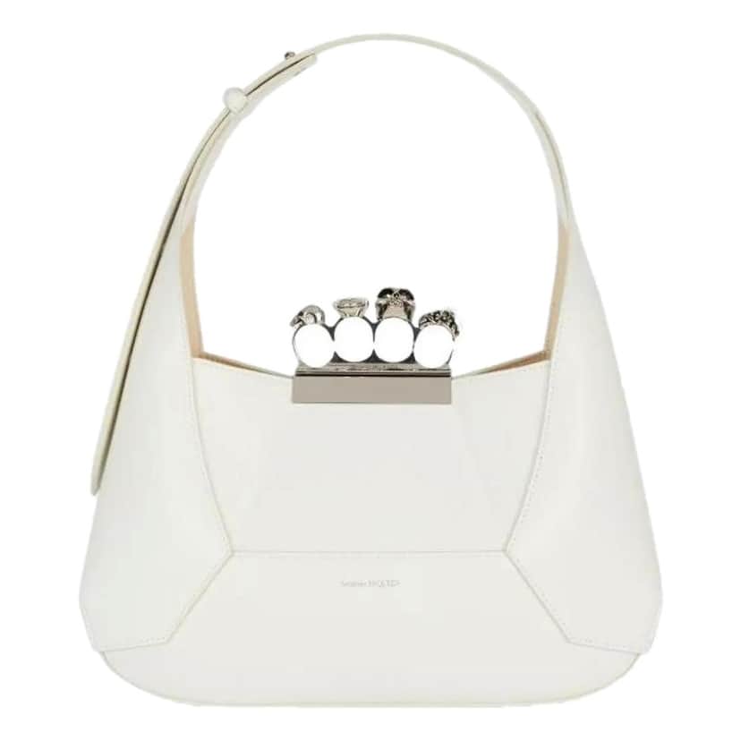 Alexander McQueen Alexander McQueen The Jewelled Hobo Bag in White Leather with Silver Knuckle White Leather Never worn - Front View