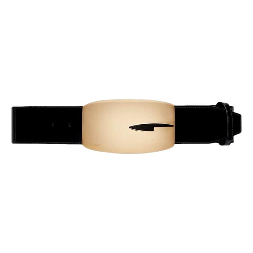 Gucci Gucci G Gold Tone Statement Belt Black Brushed Leather 80/32 Black Leather Never worn - Front View