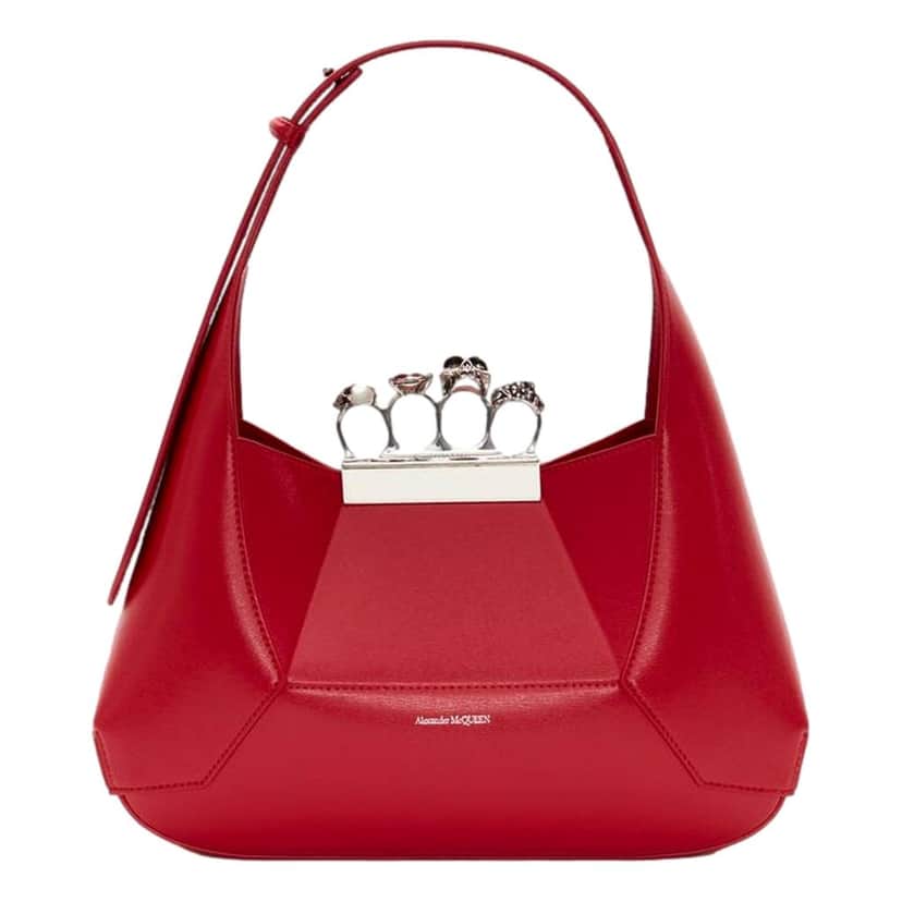 Alexander McQueen Alexander McQueen The Jewelled Hobo Bag in Red Leather with Silver Knuckle Red Leather Never worn - Front View
