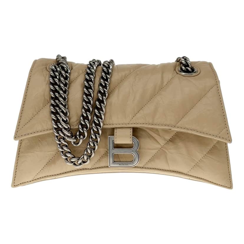 Balenciaga Balenciaga Crush Quilted Leather Chain Shoulder Bag Taupe Silver Hardware Brown Leather Never worn - Front View