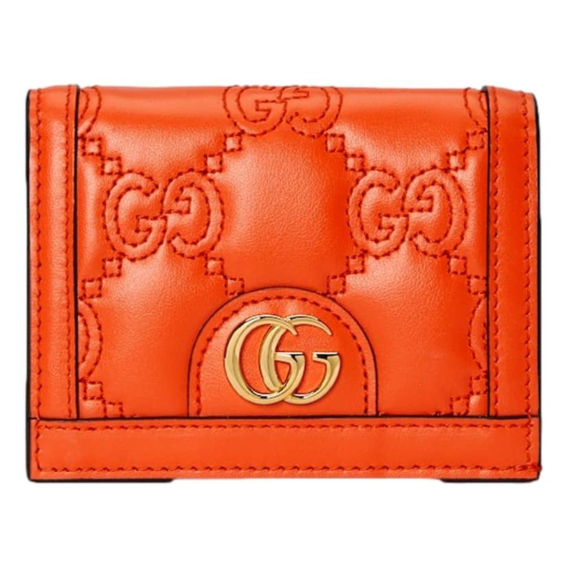 Gucci Gucci GG Quilted Matelassé Leather Card Case Wallet In Orange Orange Leather Never worn - Front View