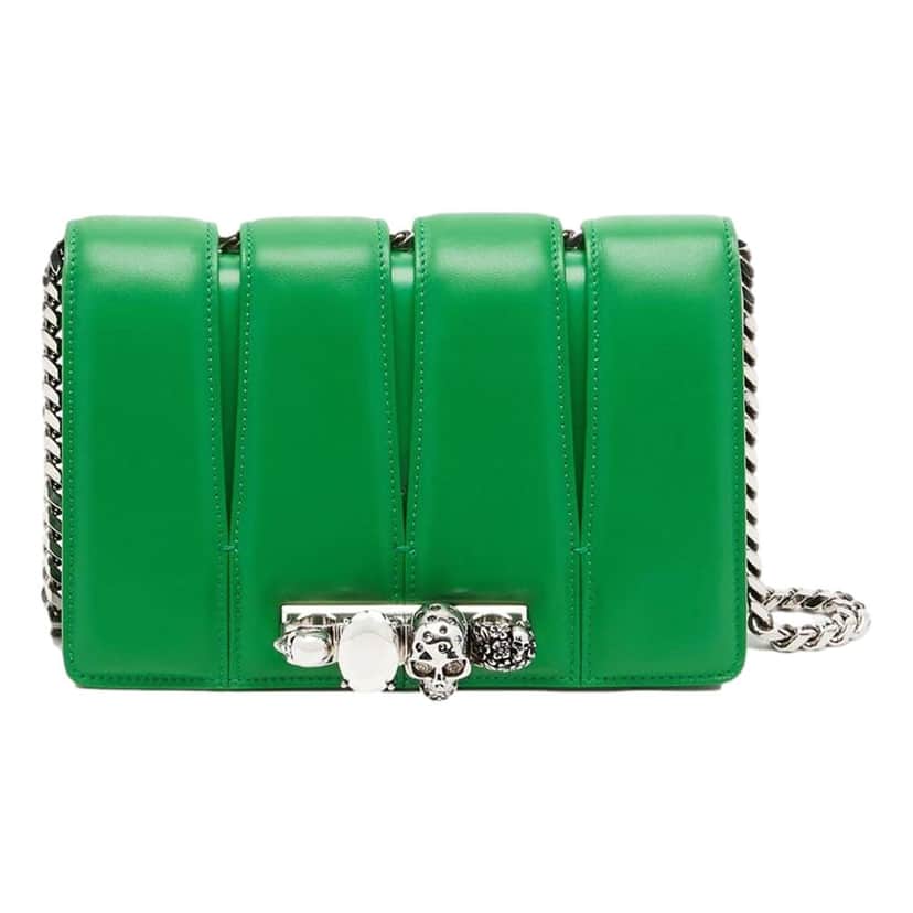 Alexander McQueen Alexander McQueen The Slash Skull Ring Clutch Bright Green Smooth Leather Silver Hardware Green Leather Never worn - Front View