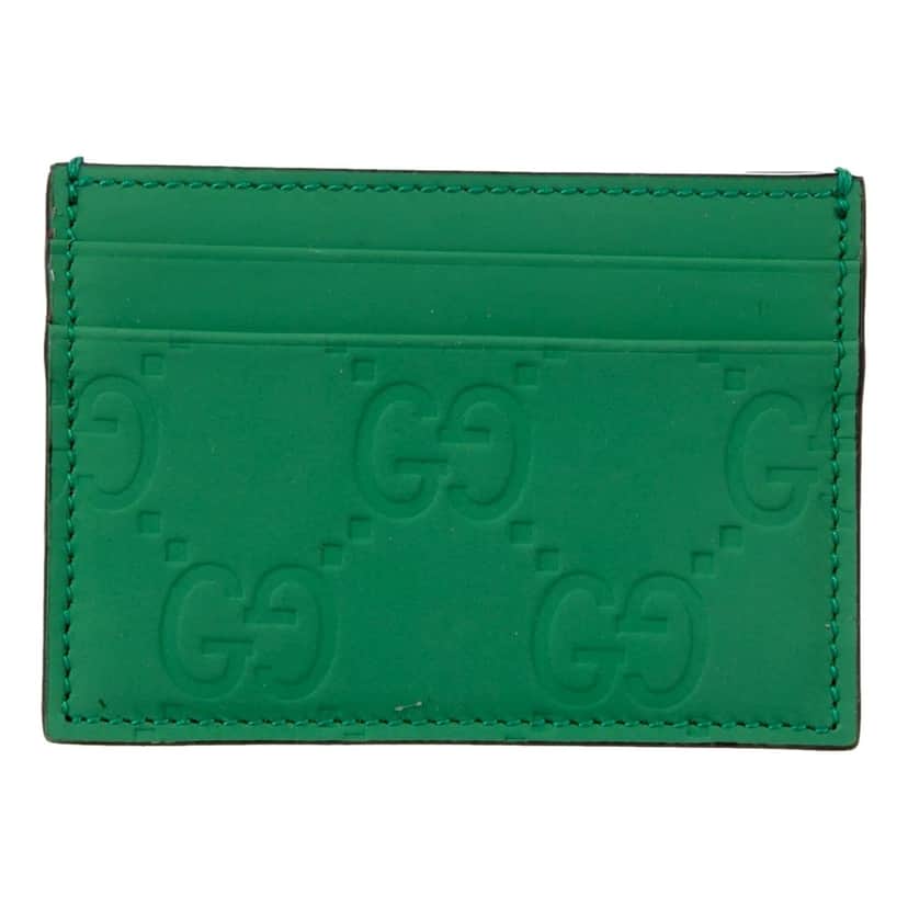 Gucci Gucci GG Leather Rubber Effect Green Card Holder Wallet Green Leather Never worn - Front View