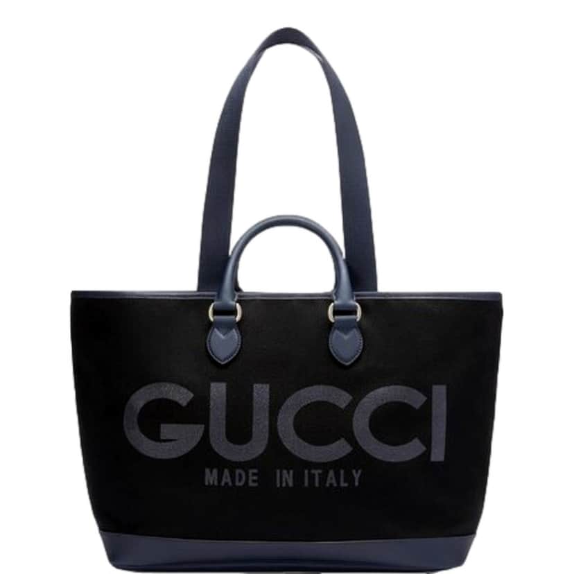 Gucci Gucci GG Supreme Canvas Black Navy Leather Large Tote Bag Black Leather Never worn - Front View