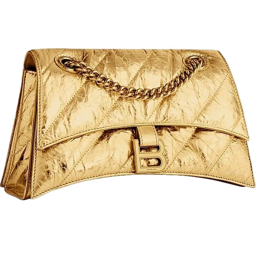 Balenciaga Balenciaga Crush Quilted Metallic Gold Leather Mini Crossbody Chain Bag Gold Hardware Gold Leather Never worn - Front View