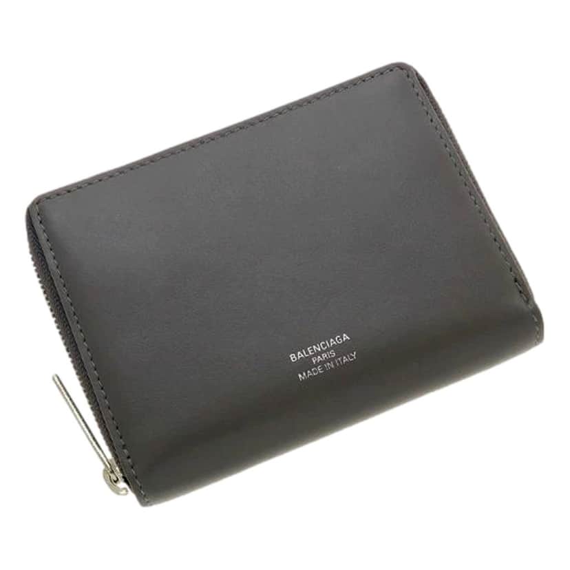 Balenciaga Balenciaga Smooth Calfskin Leather Zip Around Coin Case Wallet Gray Silver Hardware Other Leather Never worn - Front View