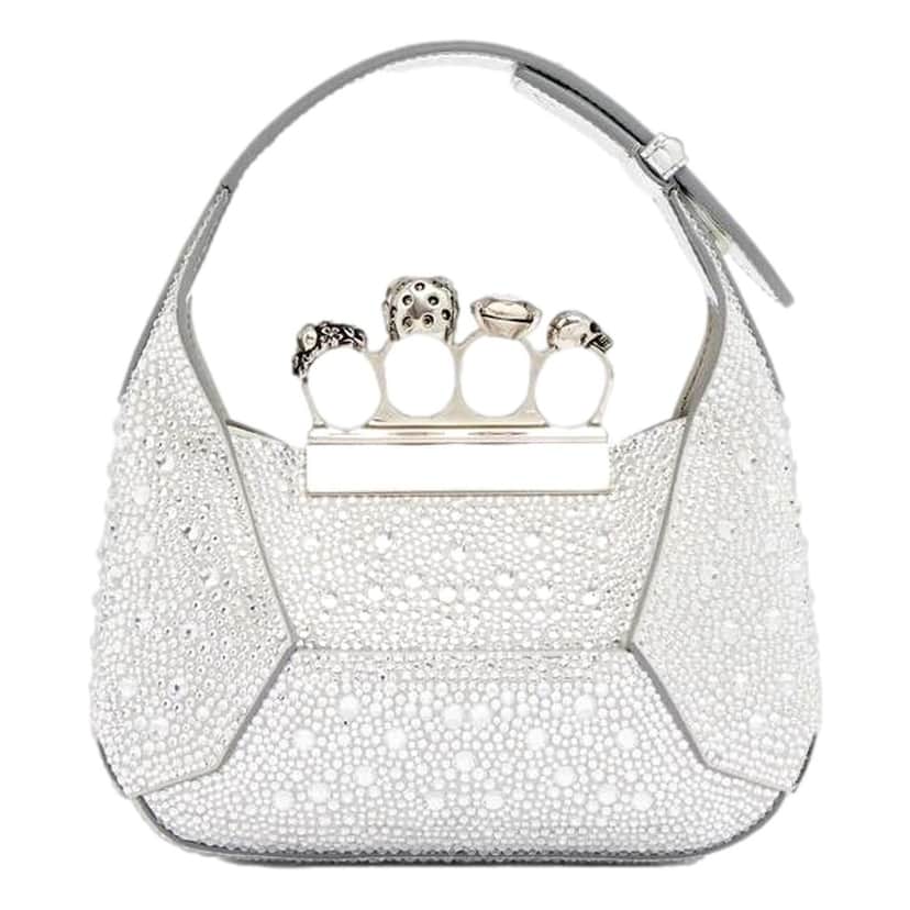 Alexander McQueen Alexander McQueen Crystal Jewelled Shoulder Bag Silver Skull Knuckle Silver Leather Never worn - Front View