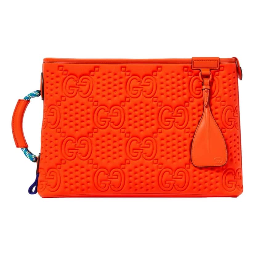 Gucci Gucci Off The Grid GG Embossed Orange Rubber Pouch Clutch Bag Orange Good condition - Front View