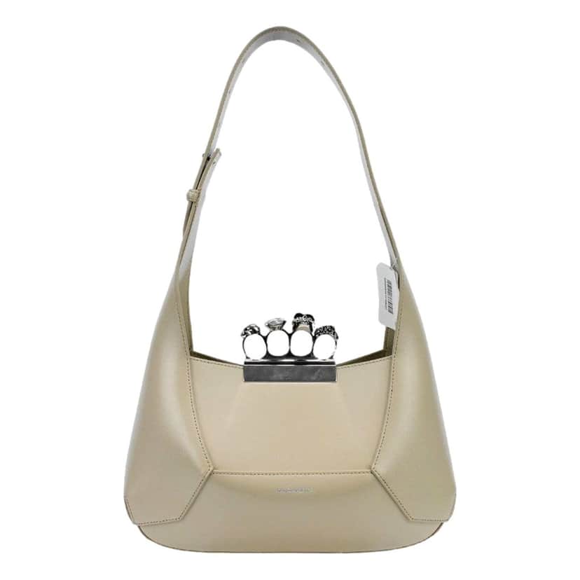 Alexander McQueen Alexander McQueen The Jewelled Leather Shoulder Bag Beige Skull Ring Handle Beige Leather Never worn - Front View