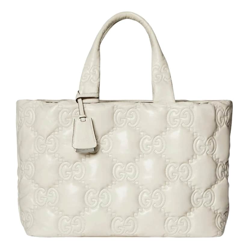Gucci Gucci GG Guccissima Matelassé Leather Cream White Tote Bag White Leather Never worn - Front View