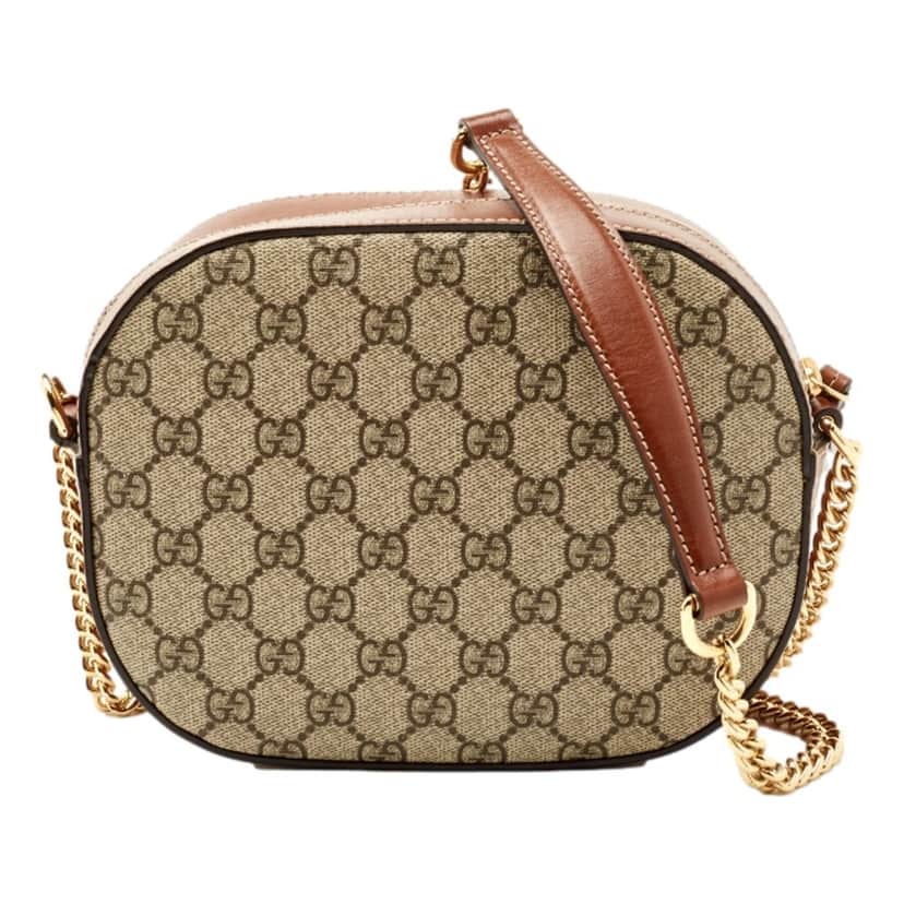 Gucci Gucci GG Supreme Canvas Mini Oval Chain Crossbody Bag Brown Leather Trim Brown Leather Never worn - Front View