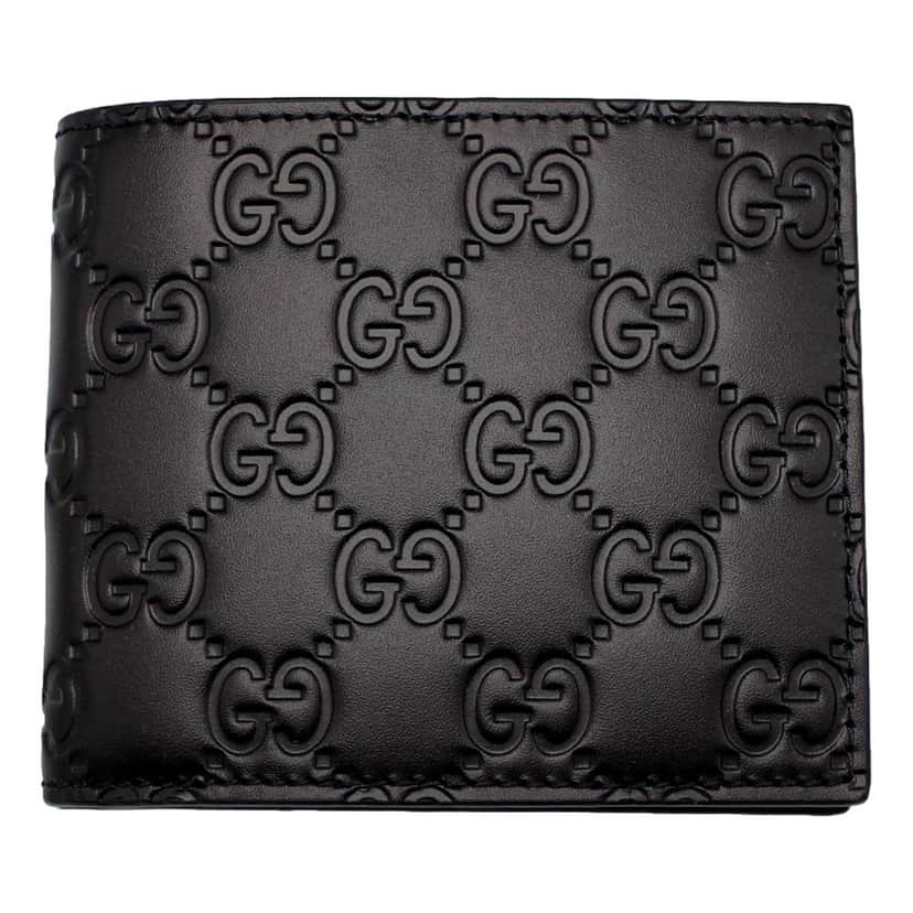 Gucci Gucci Guccissima Black Embossed Leather Bifold Wallet Black Leather Never worn - Front View