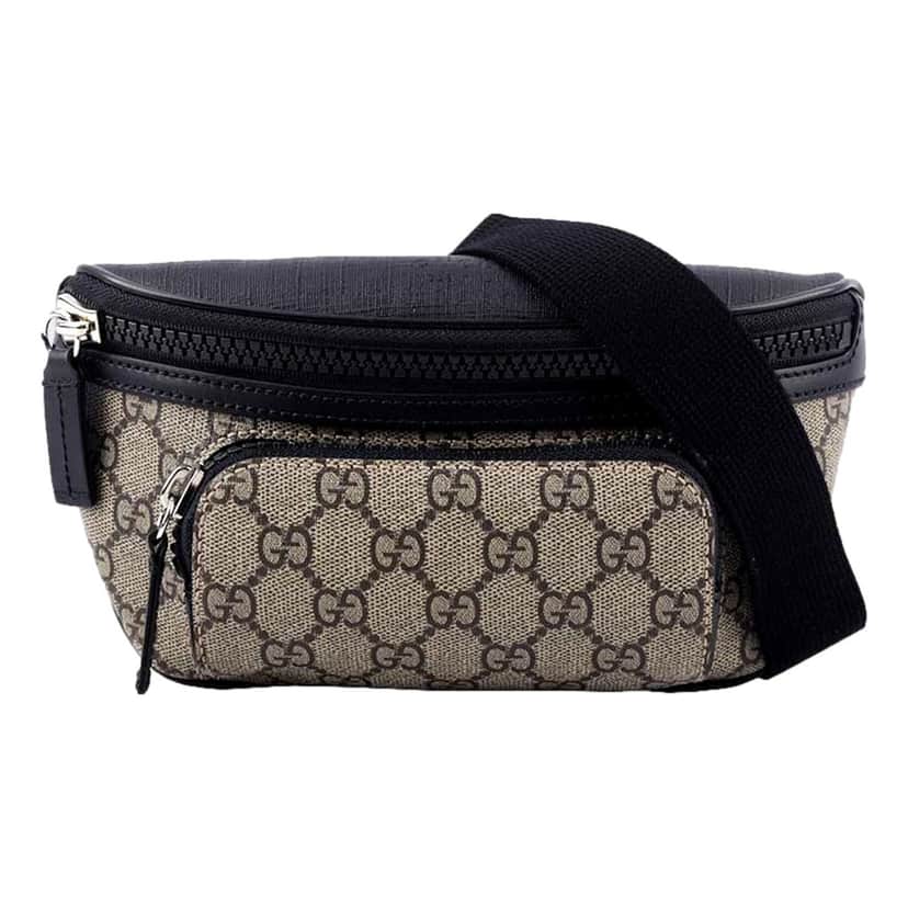 Gucci Gucci GG Supreme Canvas Belt Bag Beige Black Unisex Waist Bag Black Canvas Never worn - Front View