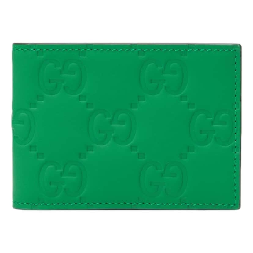 Gucci Gucci GG Leather Green Rubber Effect Bifold Wallet Green Leather Never worn - Front View
