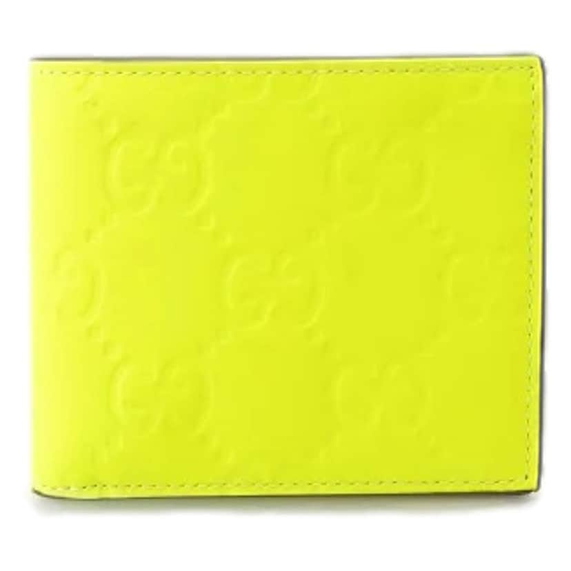 Gucci Gucci GG Leather Neon Yellow Rubber Effect Bifold Wallet White Leather Never worn - Front View