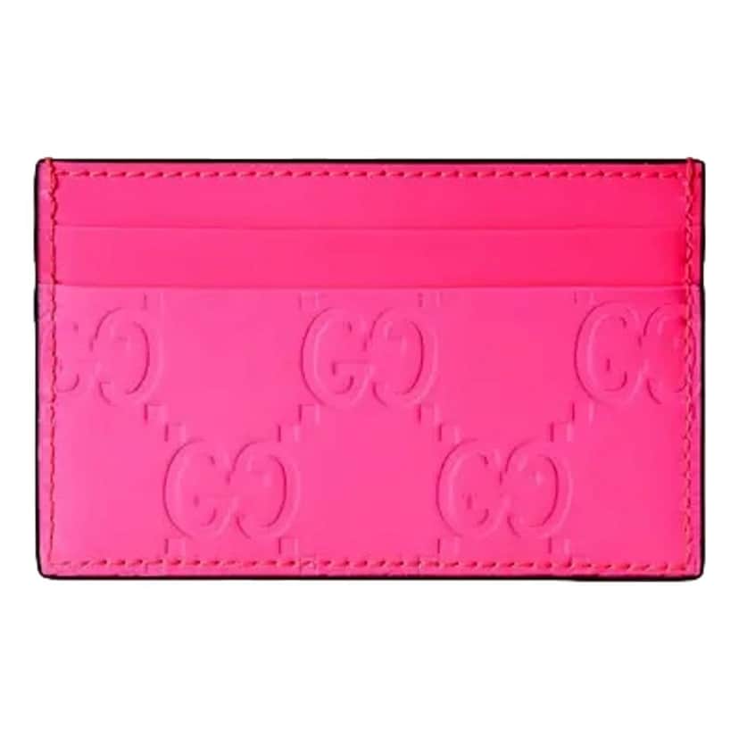 Gucci Gucci GG Leather Rubber Effect Neon Pink Card Holder Wallet Pink Leather Never worn - Front View