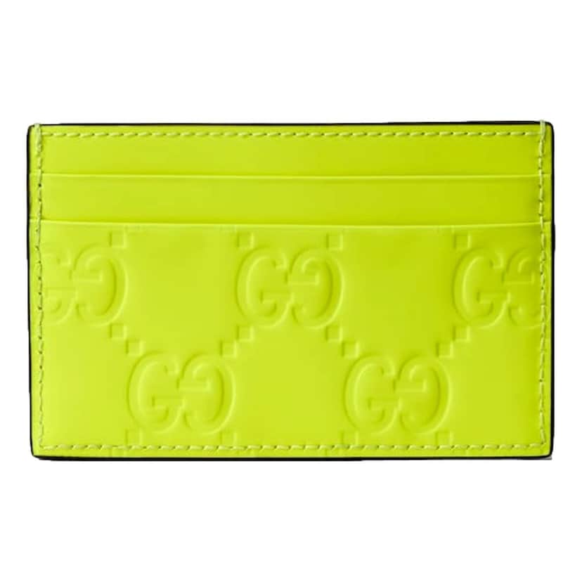 Gucci Gucci GG Rubber Effect Neon Yellow Guccissima Leather Card Case Wallet Yellow Leather Good condition - Front View