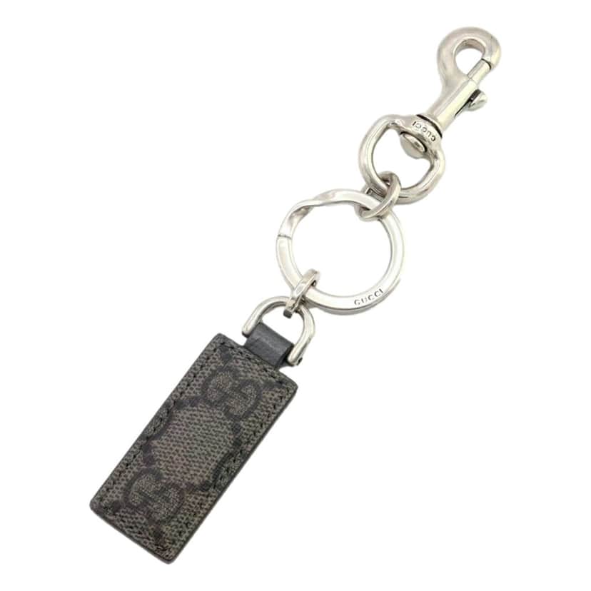 Gucci Gucci GG Supreme Canvas Key Ring Charm Silver Hardware Silver Canvas Good condition - Front View