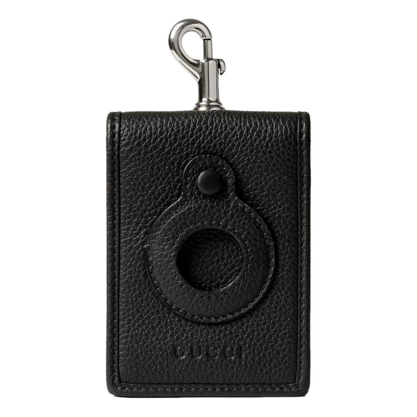 Gucci Gucci Grained Leather AirTag Holder Folding Card Case Wallet in Dark Gray Grey Leather Good condition - Front View