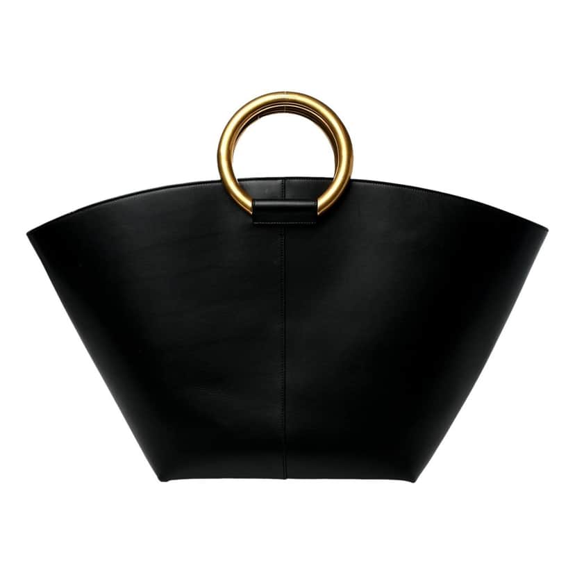 Saint Laurent Saint Laurent Maxi Ring Handle Tote in Black Smooth Leather with Gold-Tone Ring Hardware Large Black Leather Never worn - Front View