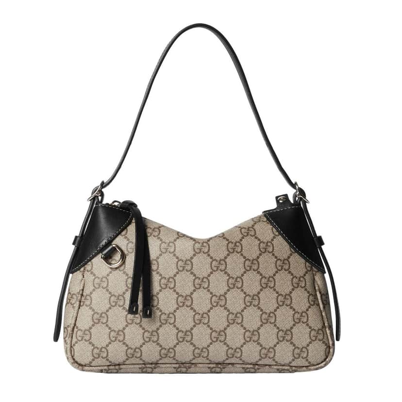 Gucci Gucci GG Emblem Supreme Canvas Leather Shoulder Bag Black Beige Beige Leather Never worn - Front View