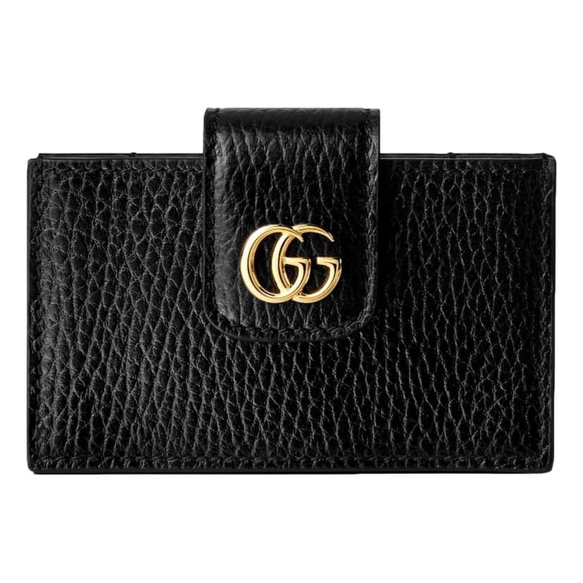 Gucci Gucci GG Marmont Leather Card Case Wallet with Gold Double G Snap Closure Black Leather Never worn - Front View