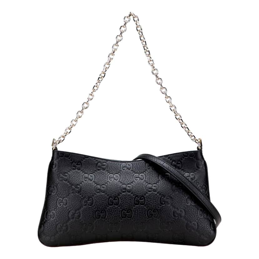 Gucci Gucci GG Emblem Black Leather Shoulder Bag Chain Strap Black Leather Never worn - Front View