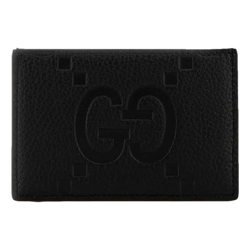 Gucci Gucci Jumbo GG Black Leather Card Holder Wallet Embossed Logo Black Leather Never worn - Front View