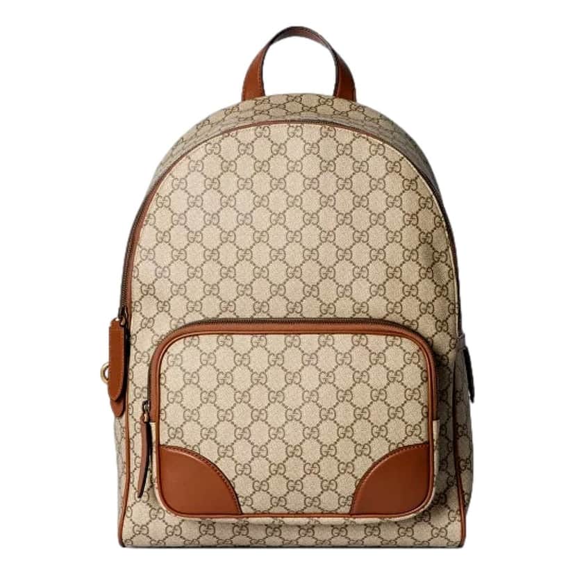 Gucci Gucci GG Supreme Medium Backpack Brown Canvas Leather Trim Brown Canvas Never worn - Front View