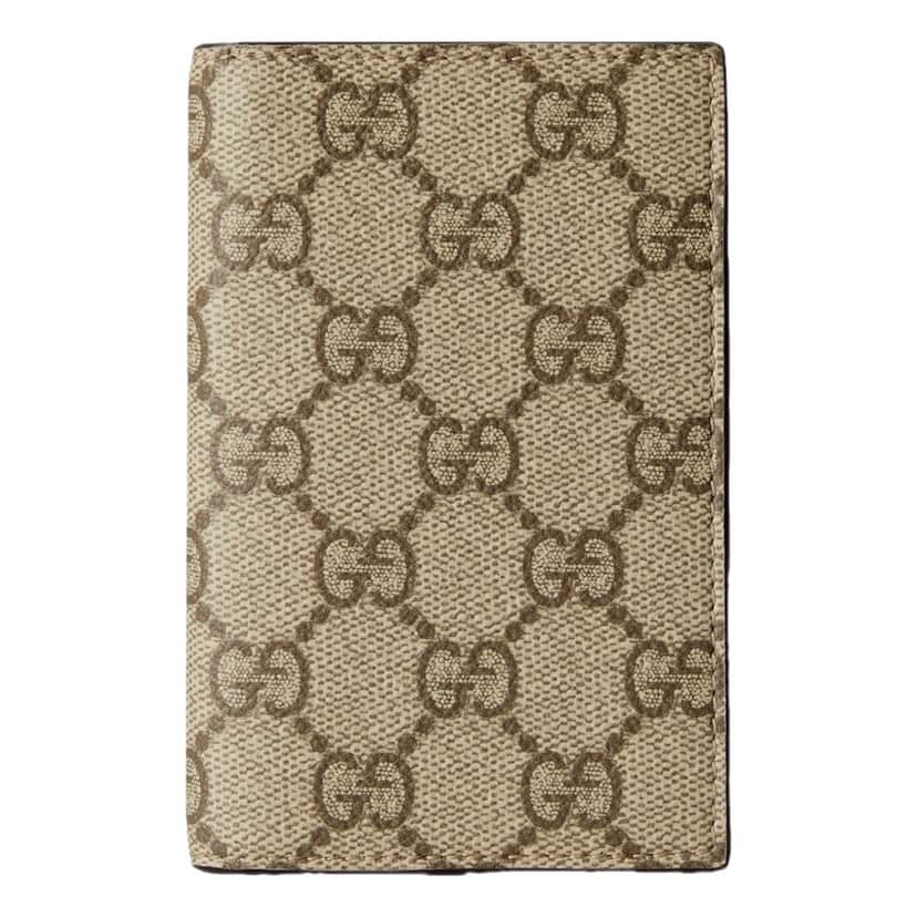 Gucci Gucci GG Supreme Canvas Beige Brown Leather Vertical Bifold Wallet Brown Leather Never worn - Front View