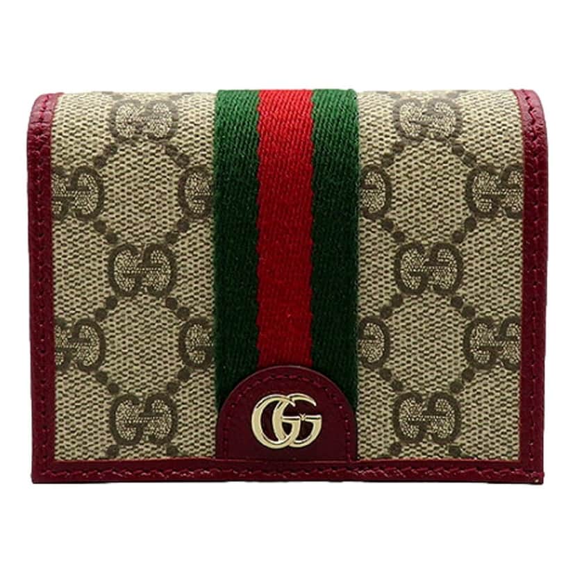 Gucci Gucci Ophidia Canvas Webstripe Burgundy Leather Bifold Snap Wallet Brown Leather Never worn - Front View