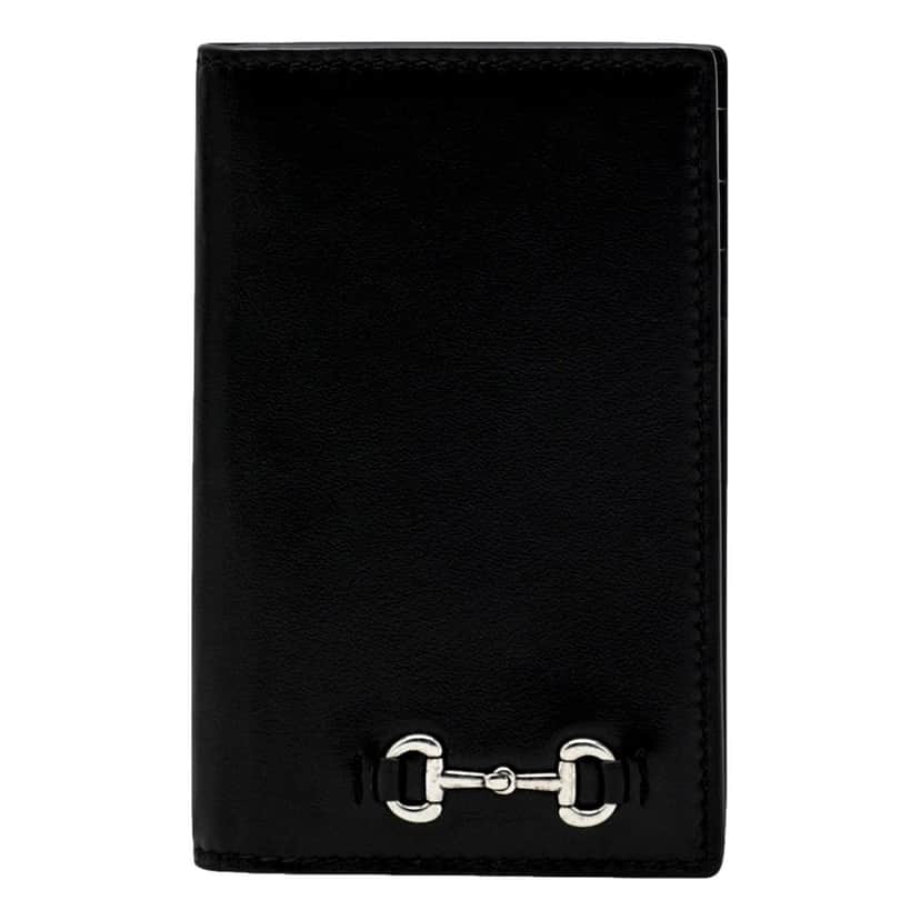 Gucci Gucci Horsebit Smooth Calfskin Leather Long Card Case Wallet in Black Black Leather Never worn - Front View