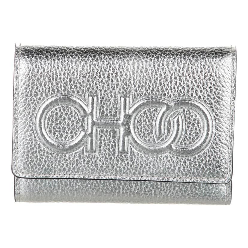 Jimmy Choo Jimmy Choo Loni Silver Leather Embossed Logo Tri-Fold Card Case Wallet Silver Leather Never worn - Front View