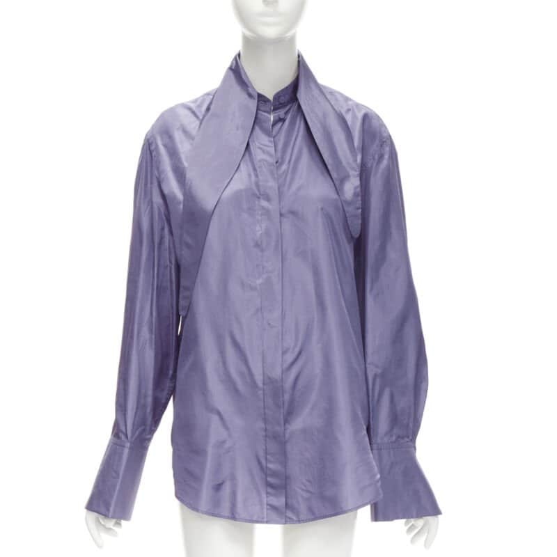 Valentino Garavani Tie Oversized Shirt Purple Silk Never worn - Front View