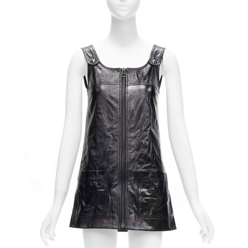 Christian Dior Crinkled Leather Dress Black Leather Never worn - Front View