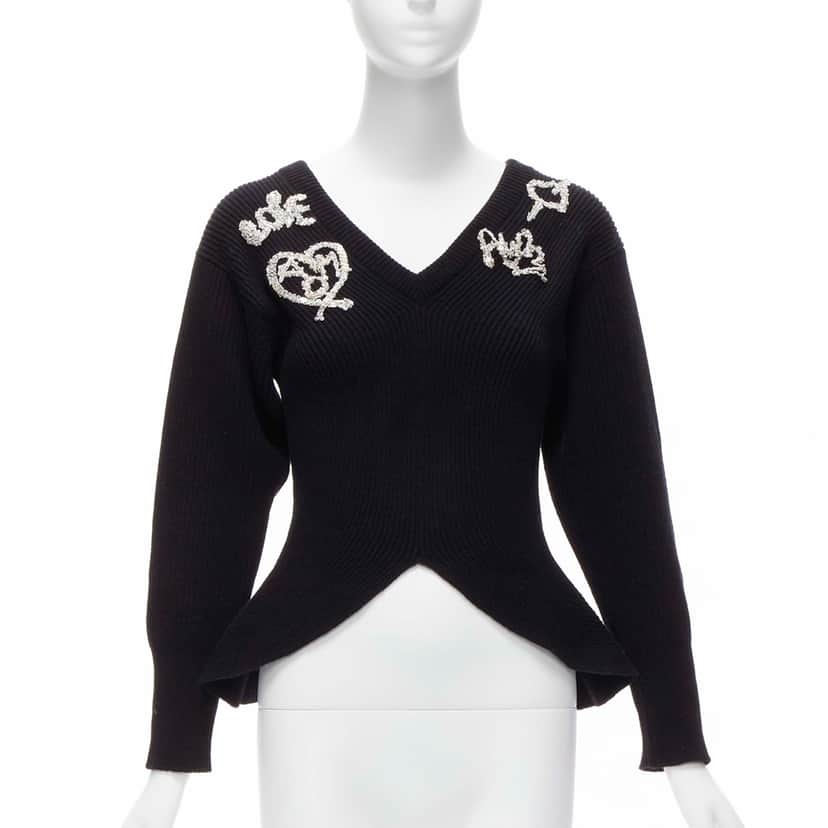 Alexander Mcqueen Logo Peplum Sweater Black Wool Never worn - Front View